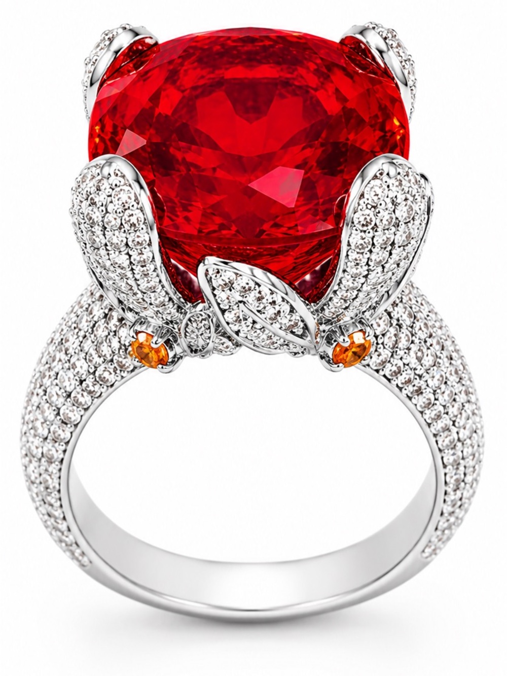 Red Orange Zircon Adjustable Large Statement Ring